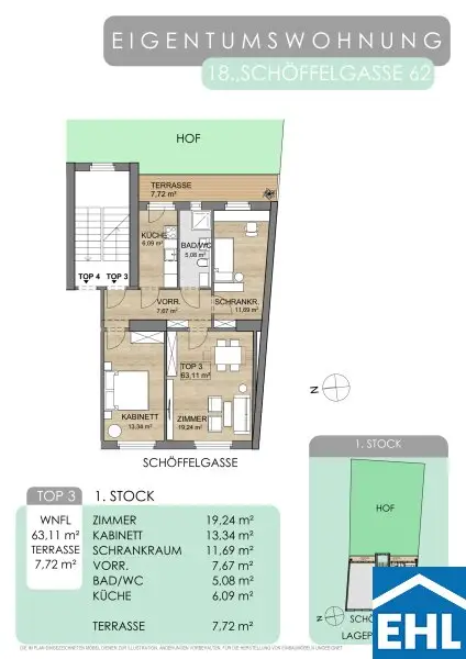 Sanierte 3-Zimmer-Wohnung mit Hofterrasse!