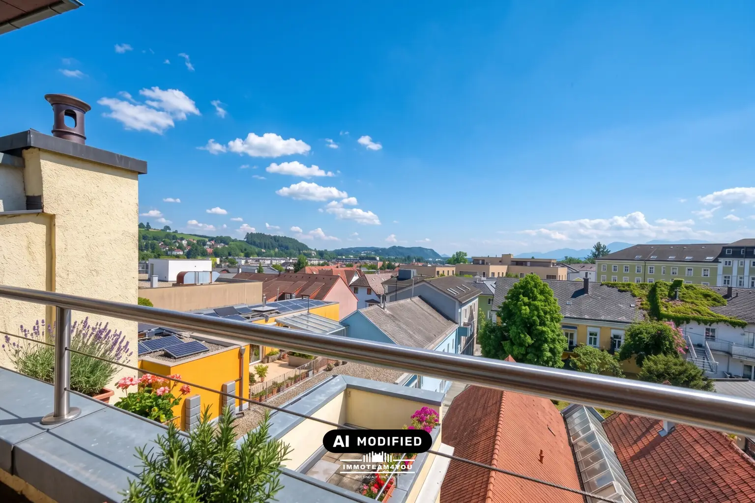 Blick von der Terrasse im Sommer mit KI bearbeitet