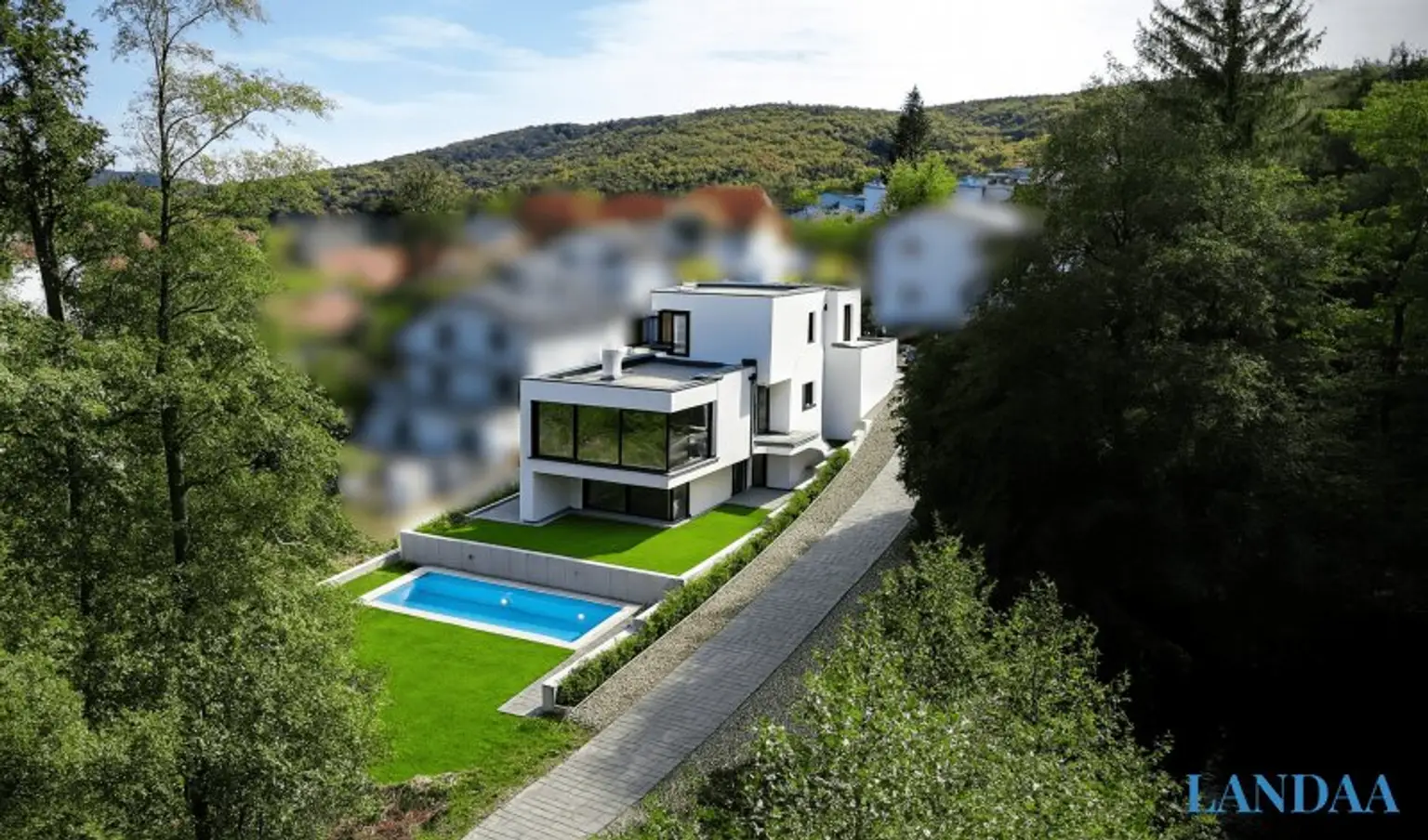 Exklusives, modernes Traumhaus mit großzügigen Glasflächen und Grünblick