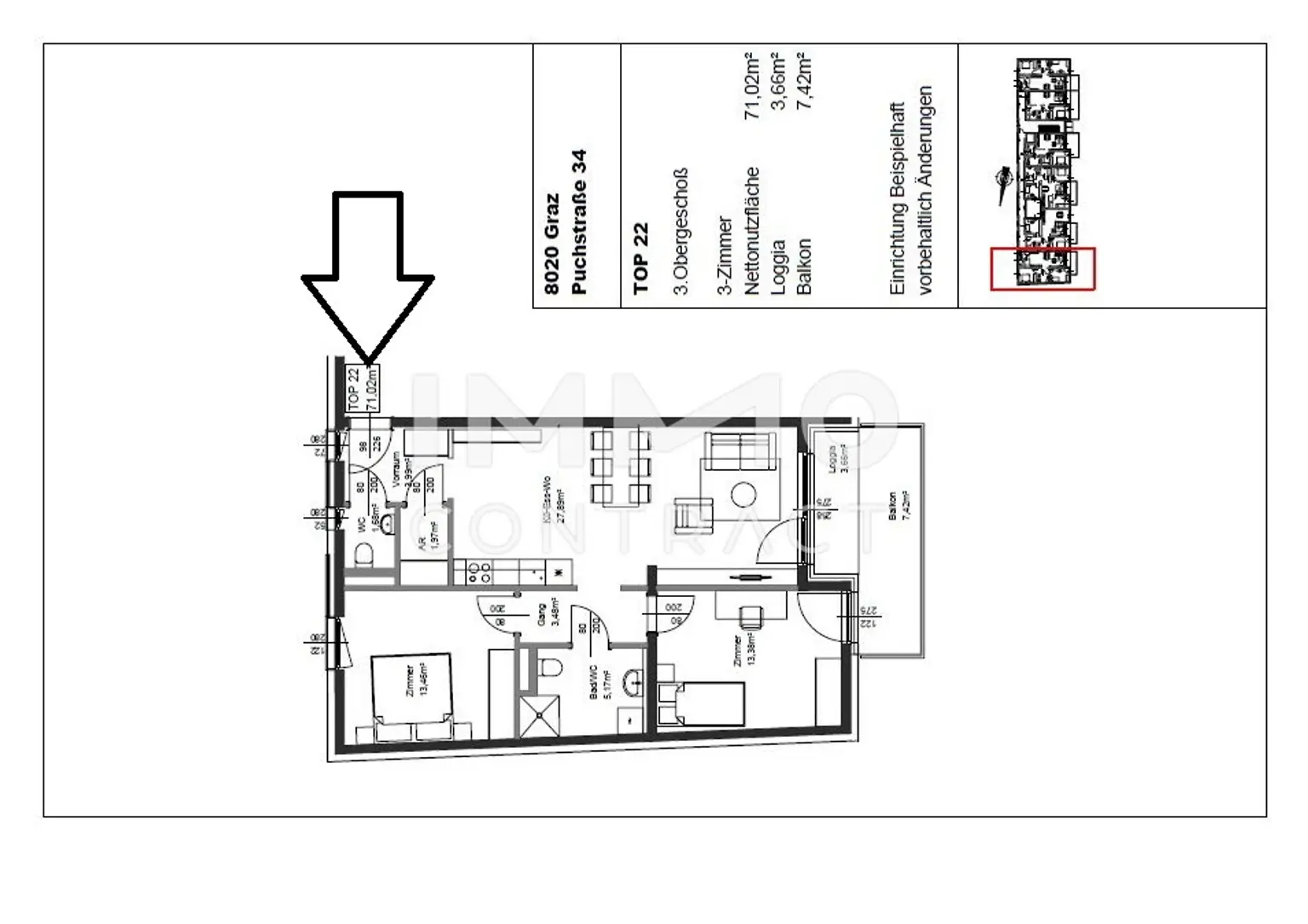 Erstbezug ab 01.10.2025: geförderte 3 Zimmer Wohnung mit Balkon in ruhiger und zentraler Lage - Puchstraße 34 - Top 22