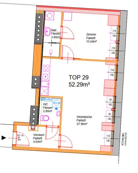 AUGARTEN-NÄHE, ERSTBEZUG, klimatisiertes 52 m2 Dachgeschoss, 2 Zimmer, Komplettküche, Duschbad, Parketten, Brigittenauer Lände