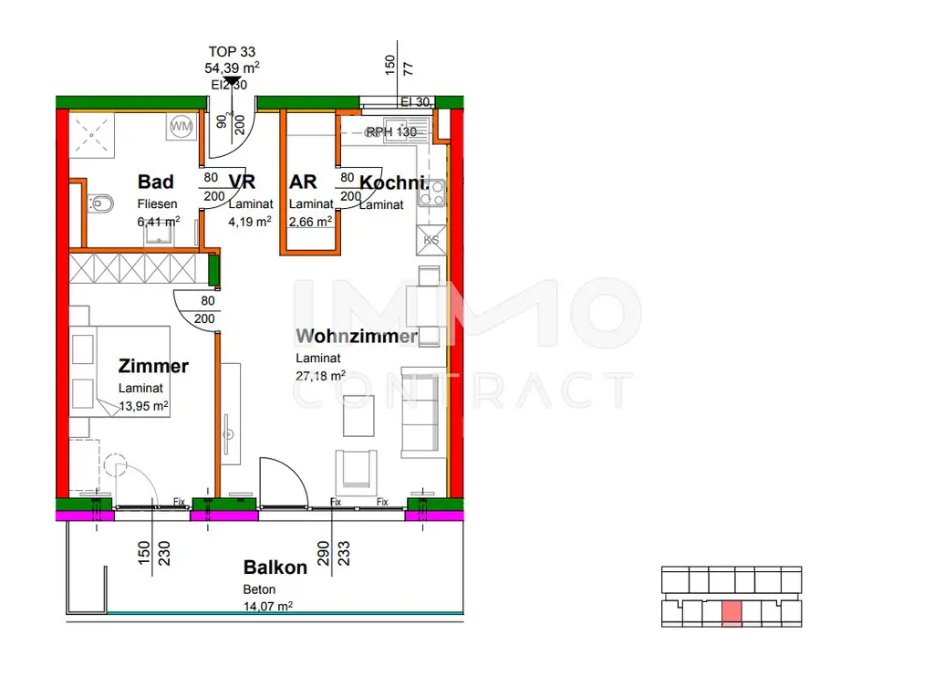54,19qm geförderte 2ZI- Balkon-Wohnung