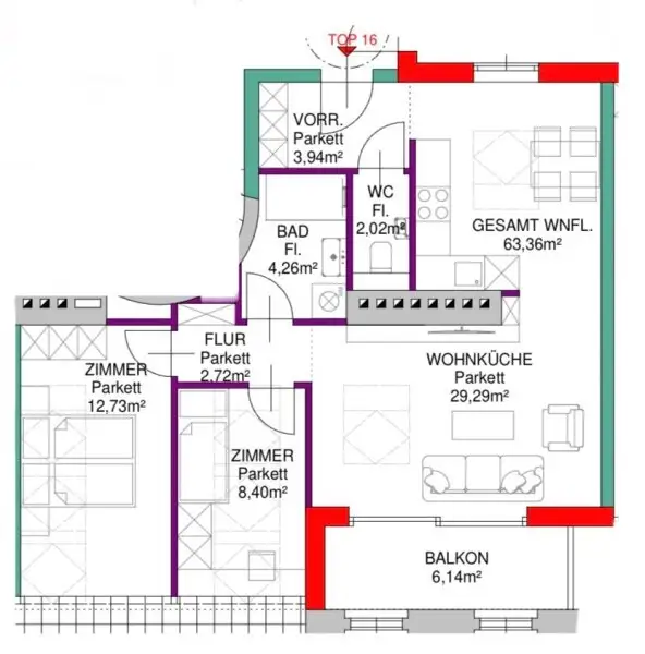 Moderne 3-Zimmer-Dachgeschosswohnung mit Balkon