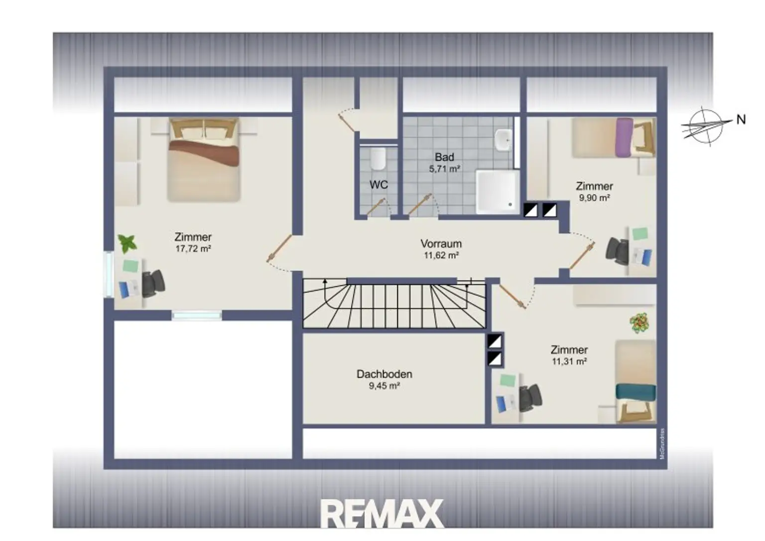 Schematischer Plan nicht ausgebautes Dachgeschoß