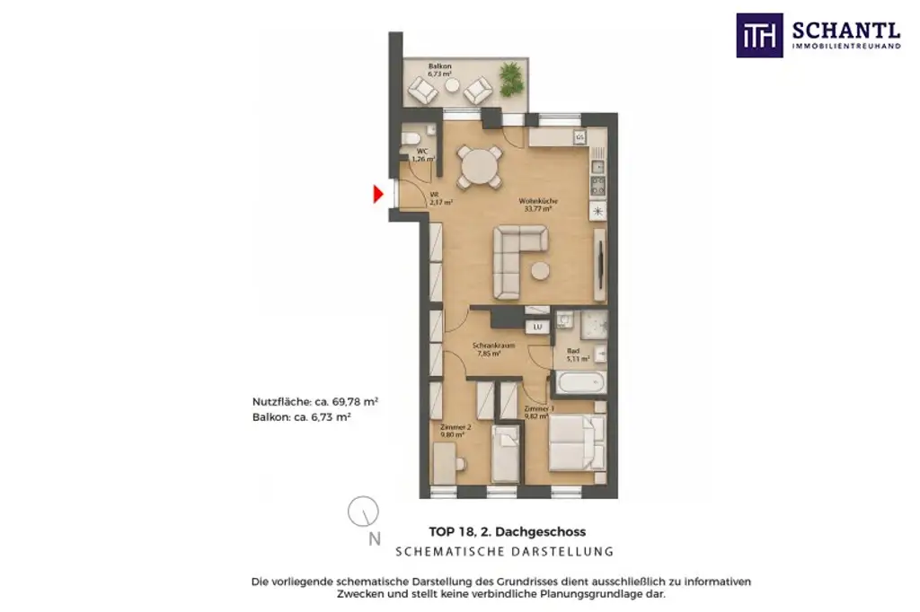 Grundriss Top 18, schematische Darstellung