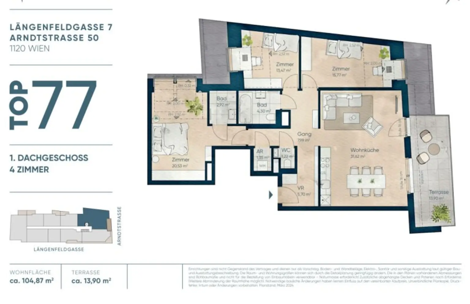 Modern wohnen in Meidling! DG-4-Zimmer-Erstbezug mit Terrasse - Top77