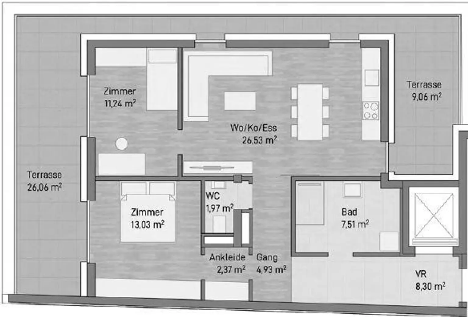 Top 12: 76m² Wohnfläche mit 26m² T. + 9m² Terrasse