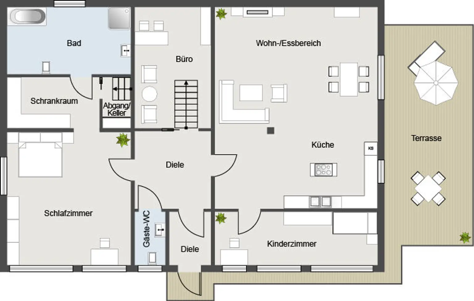 Gartenwohnung mit Designküche & Kamin – möbliert, ab 15.09. frei!