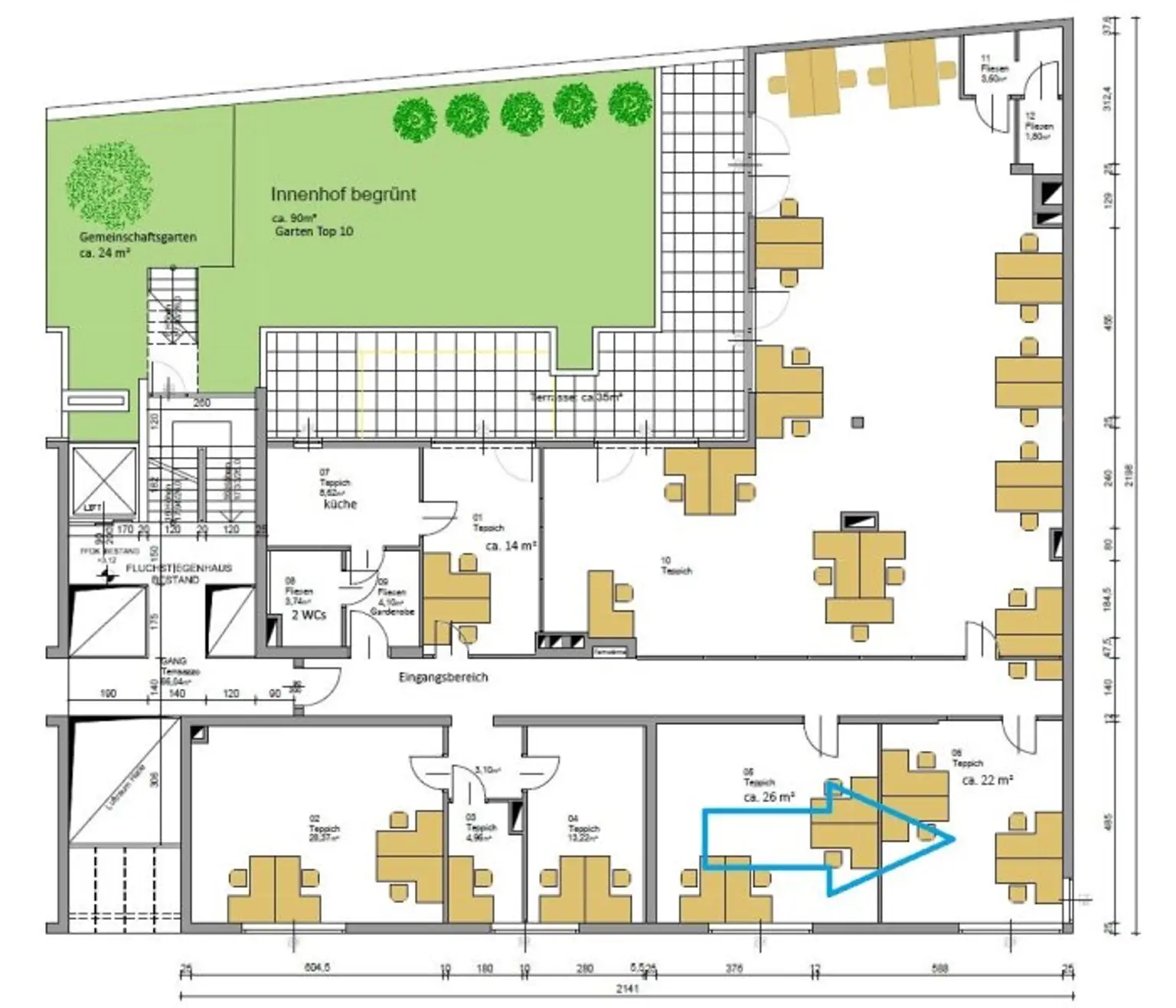 Provisionsfrei! Einzelbüro - Mariahilfer Str. - Garten und Dachterrasse
