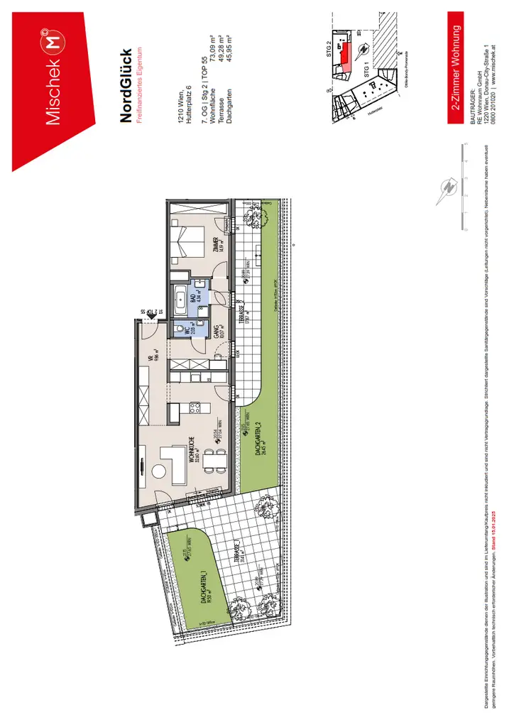 Großzügig & modern: 2-Zimmer-Neubauwohnung mit Dachgarten, provisionsfrei!