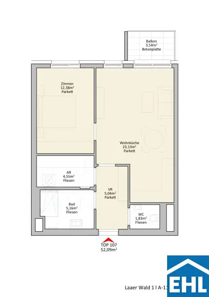 Großzügige 2-Zimmer-Wohnung nahe dem Laaer Wald!