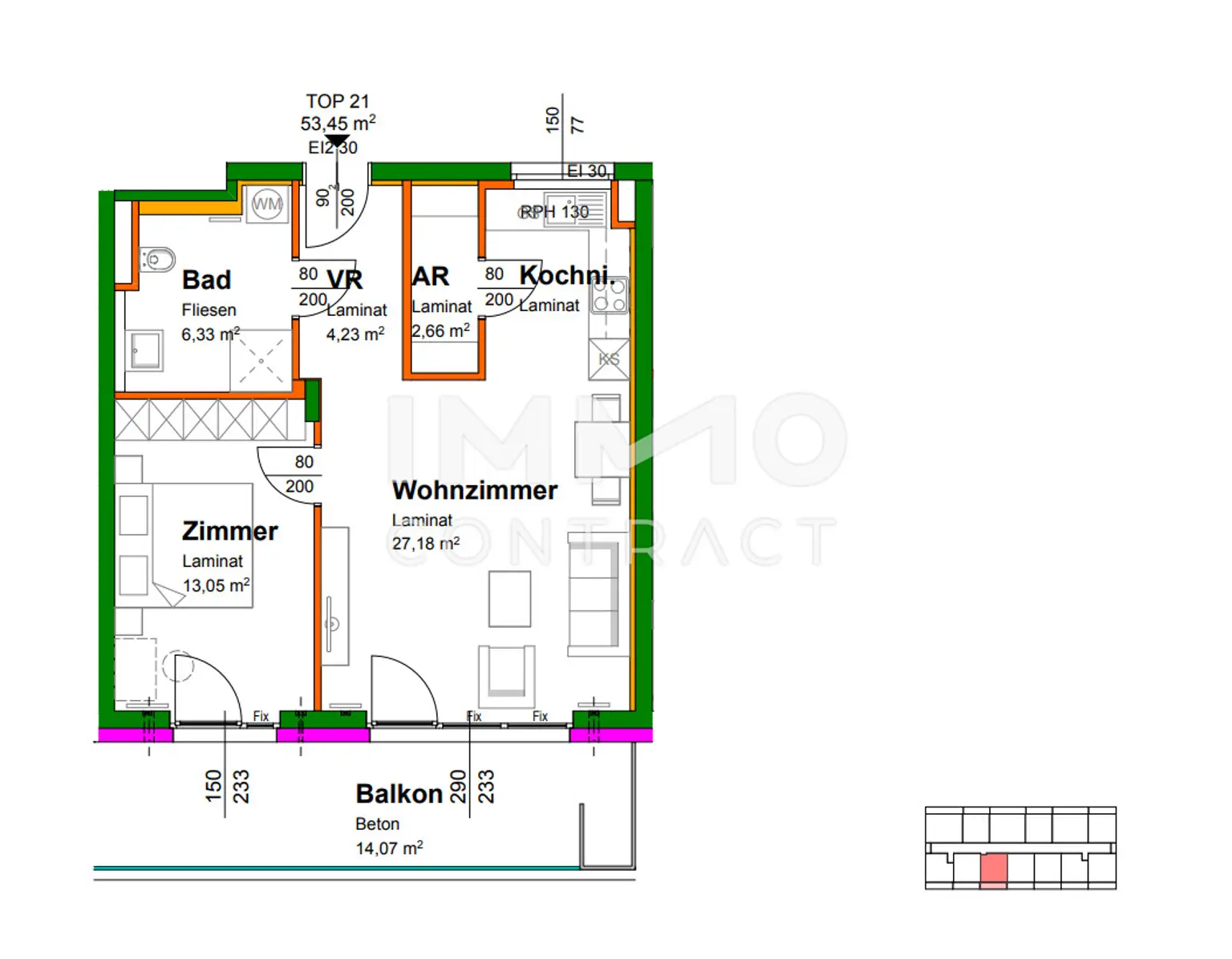 53,20qm geförderte 2ZI- Balkon-Wohnung