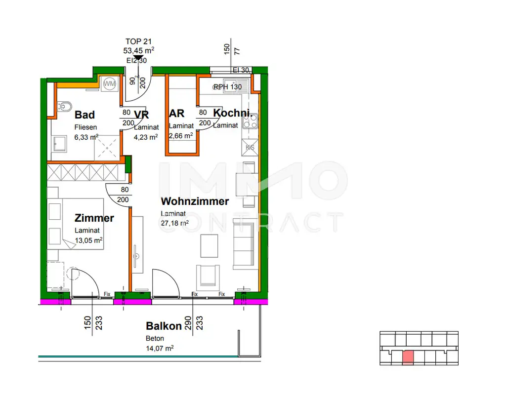 53,20qm geförderte 2ZI- Balkon-Wohnung
