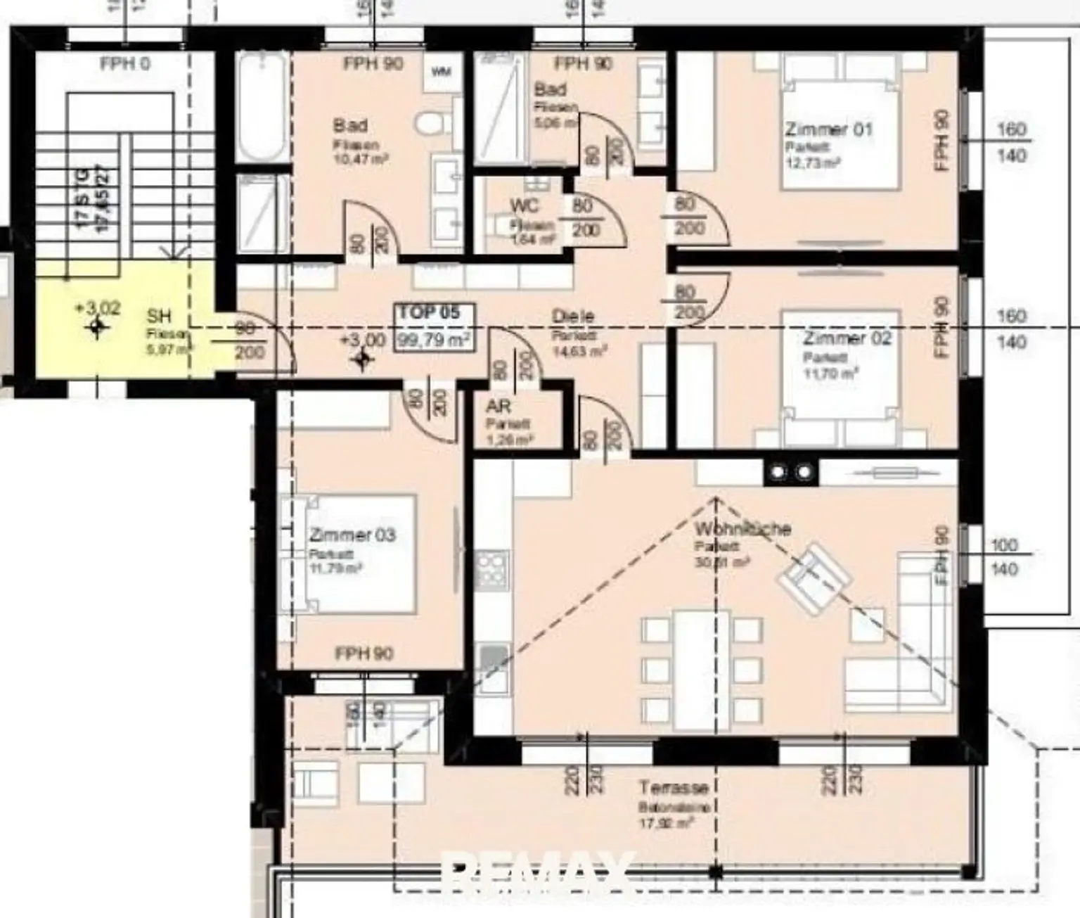 Grundriss 2445-2779 TOP 5 mit 100 m²