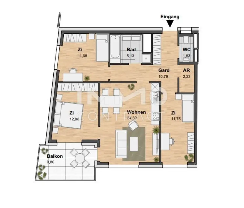 EXKLUSIVE  4-ZIMMERWOHNUNG MIT GROSSER SÜDWEST TERRASSE IM NEUEN REININGHAUSAREAL