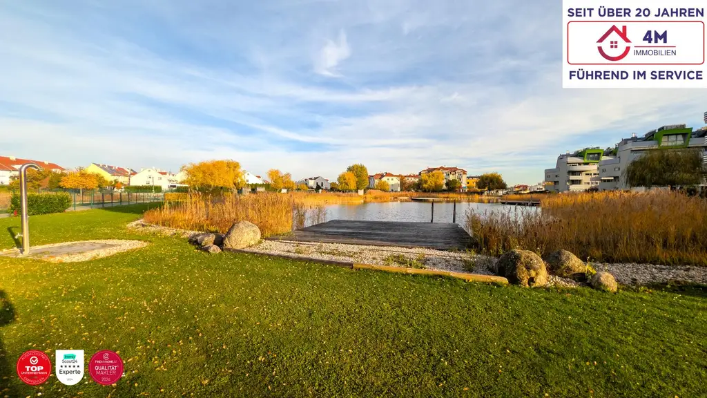 🌳Wohnen im Grünen, leben in Stadtnähe: Stilvolle 3 Zimmer Maisonette mit Terrasse, Balkon privatem Seezugang und Garage🌅