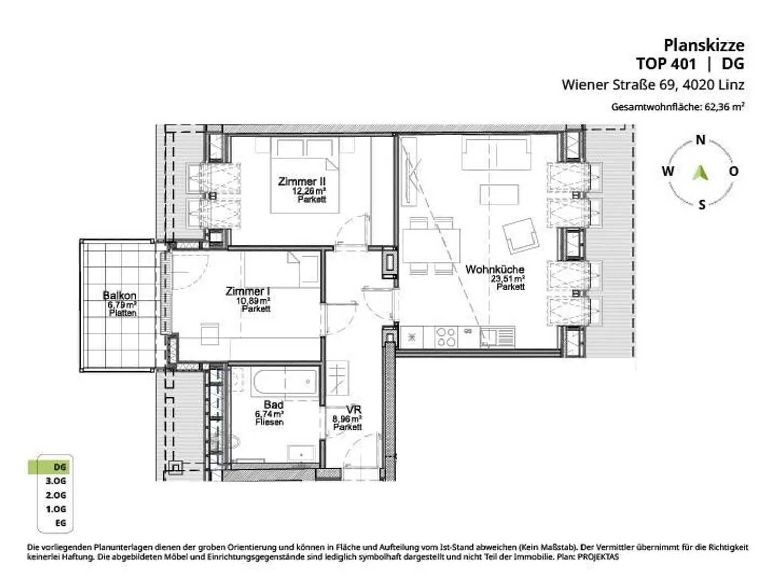 Lichtdurchflutete 3 Zi.-DG-Wohnung mit Küche und Balkon - Herz Jesu Kirche