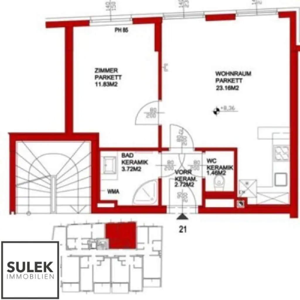 Nähe Floridsdorf Bahnhof (S+U): gepflegte 2-Zimmer-Wohnung mit tollen Lichtverhältnissen