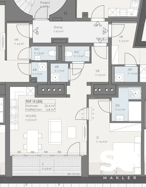 # SQ - EXKLUSIVE DACHGESCHOSSWOHNUNG IN 1030 WIEN - SEIDLGASSE - 2 ZIMMER und TERRASSE - TOP 12