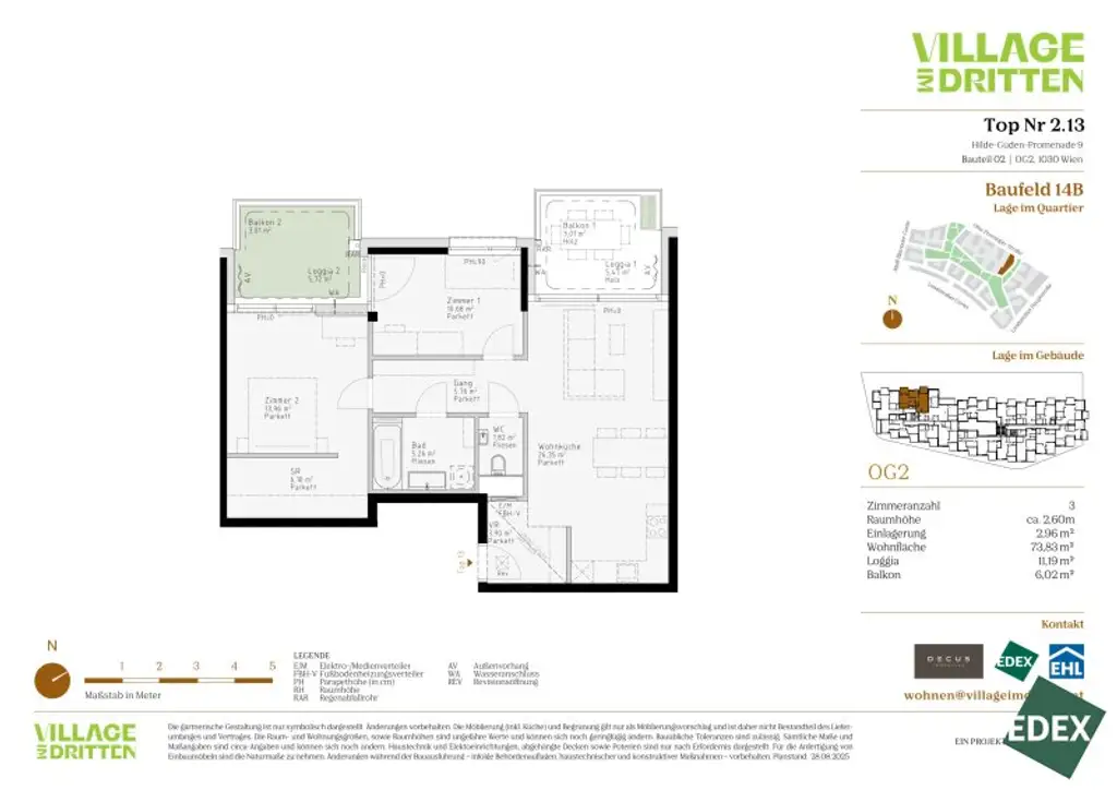 VILLAGE IM DRITTEN | MODERNE 3-ZIMMER WOHNUNG MIT BALKON & LOGGIA