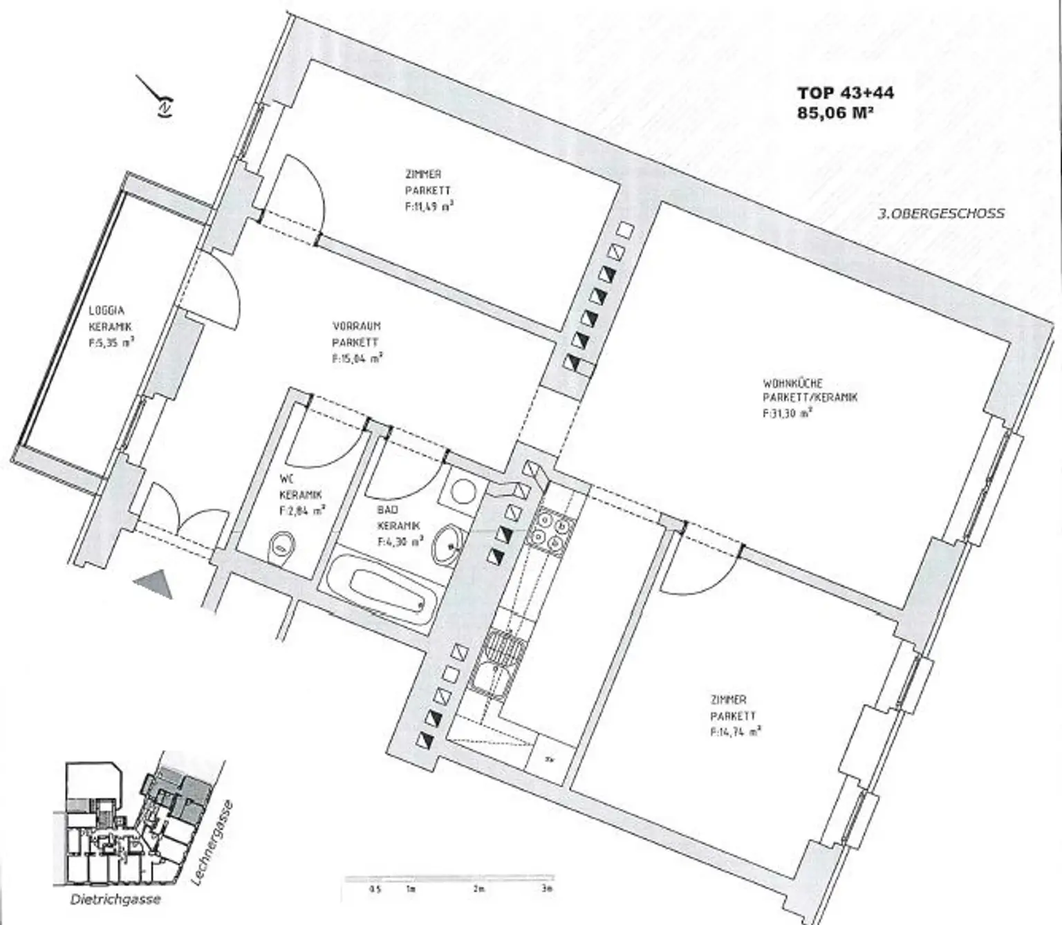 Super aufgeteilte 3 Zimmer Wohnung - unbefristet vermietet!