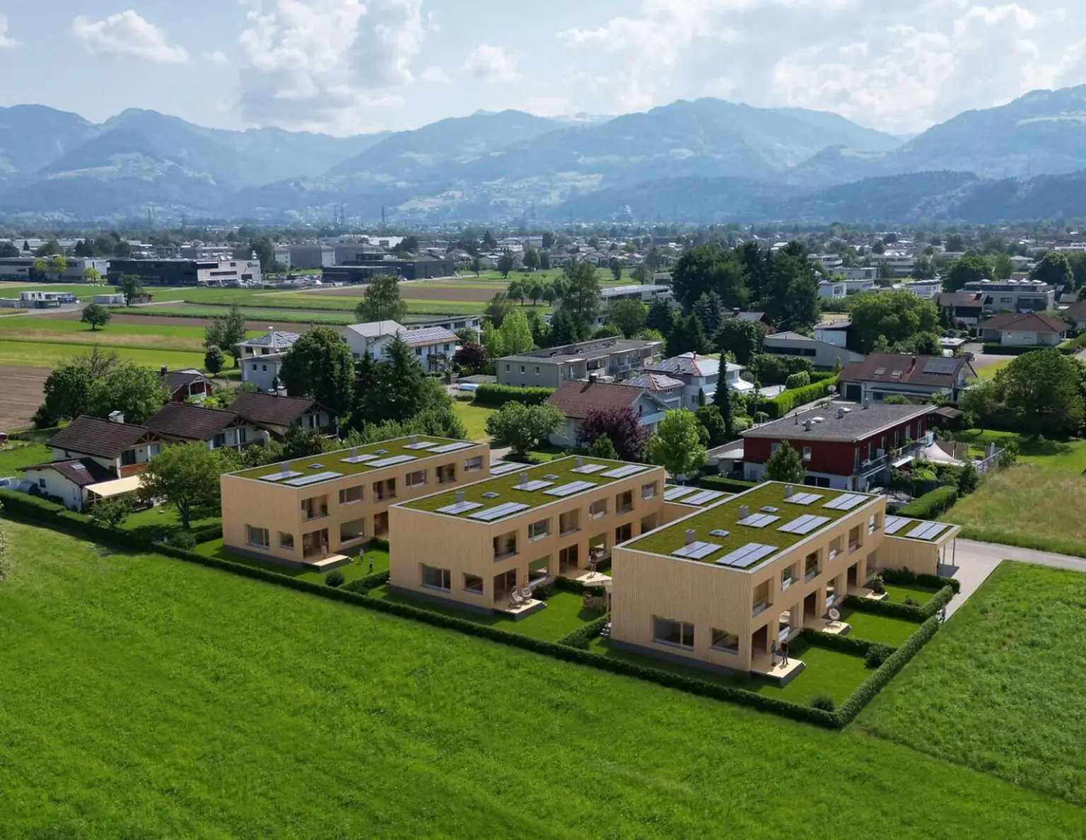 NEU - Feldkirch Gisingen Guldenäcker - Vollholz Reihenhaus mit 5 Zimmer, Garten und Carport, Top Lage