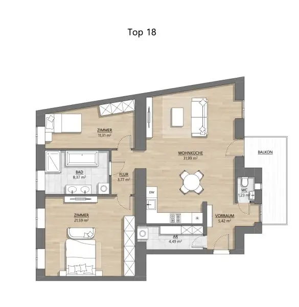 Erstbezug  - toller Grundriss!! Sehr schöne 3 Zimmer Altbauwohnung mit Balkon (Top 18)