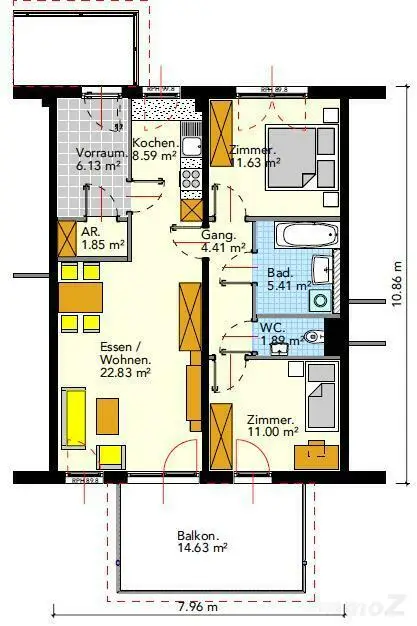 ruhige, helle und freundliche 3 Zimmer Wohnung mit Großbalkon vermietet bis 1.3.2027 dz. rund  3,3 % Rendite