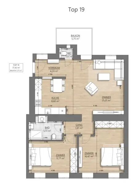 Erstbezug  - Toll aufgeteilte topsanierte 3 Zimmer Altbauwohnung plus BALKON (Top19)