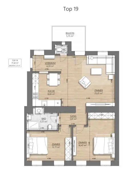Erstbezug  - Toll aufgeteilte, hochwertig sanierte 3 Zimmer Altbauwohnung plus BALKON (Top12)