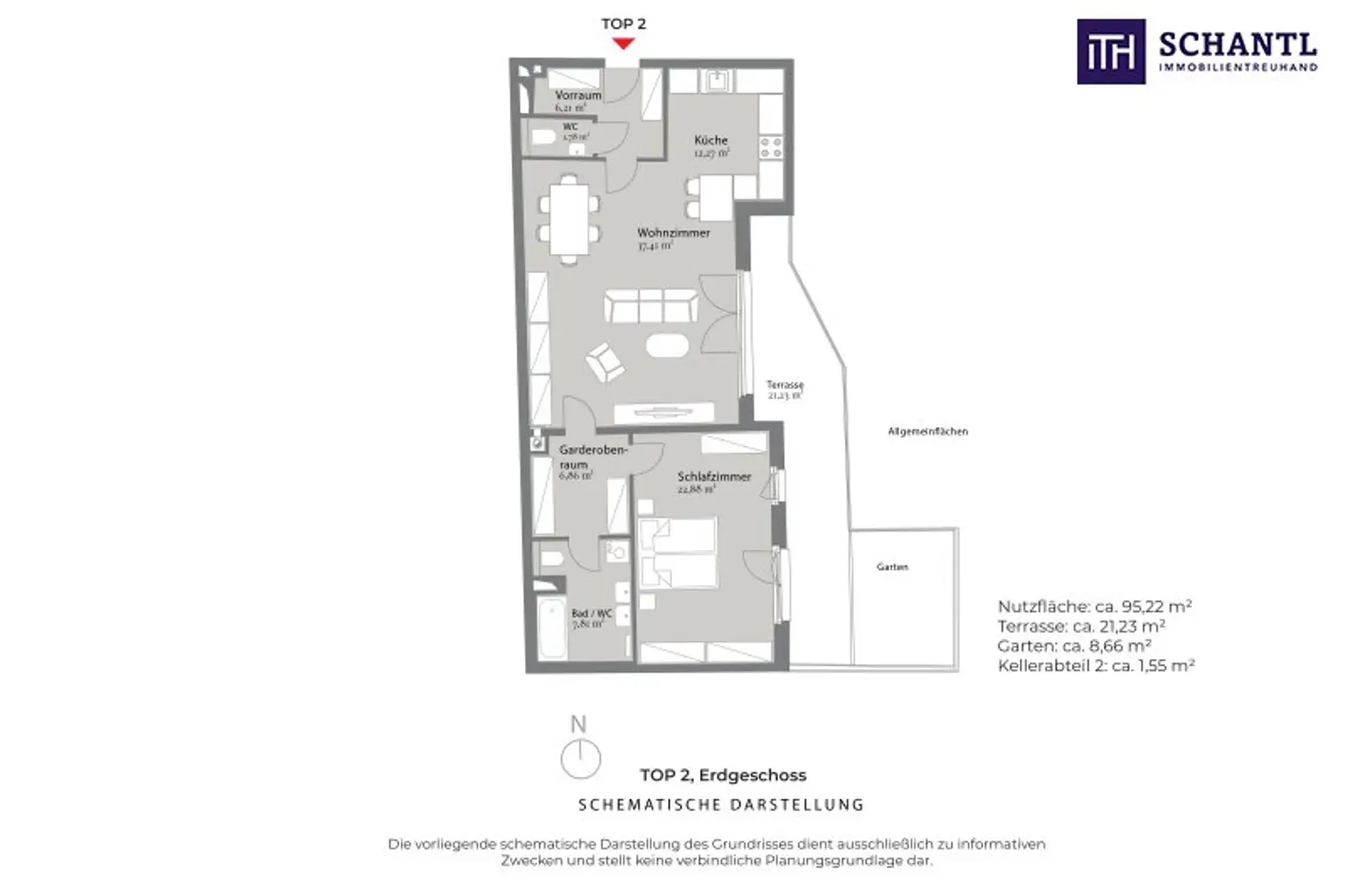 Grundriss Top 2, schematische Darstellung