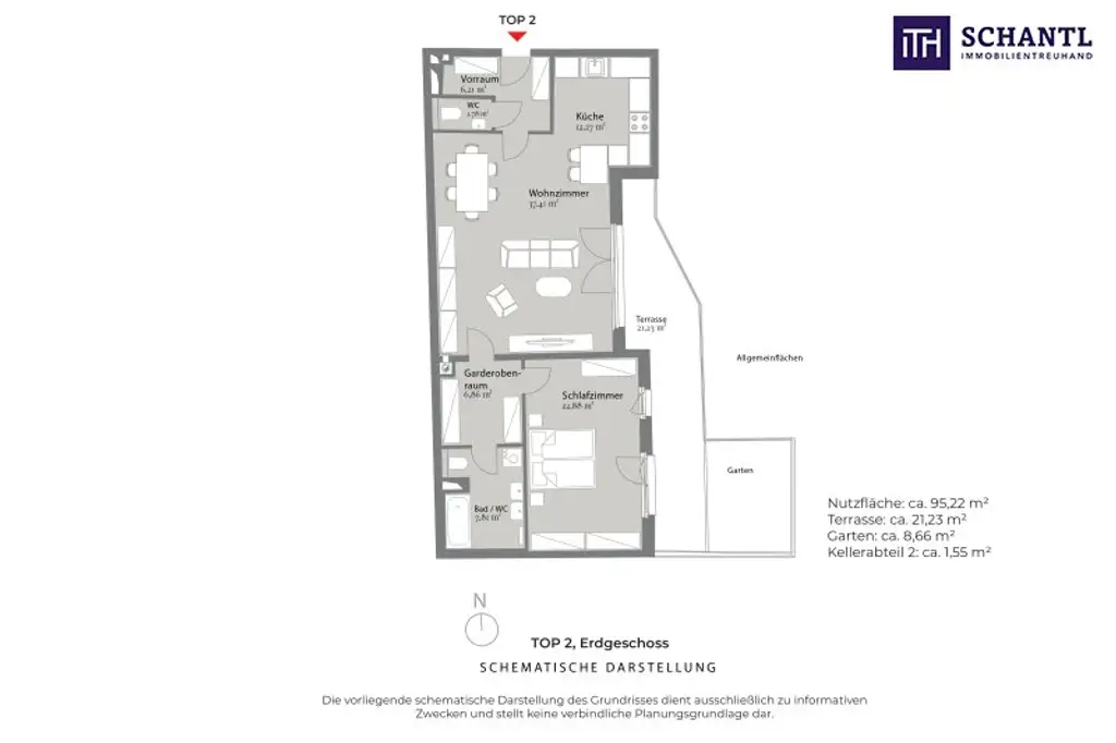 Grundriss Top 2, schematische Darstellung