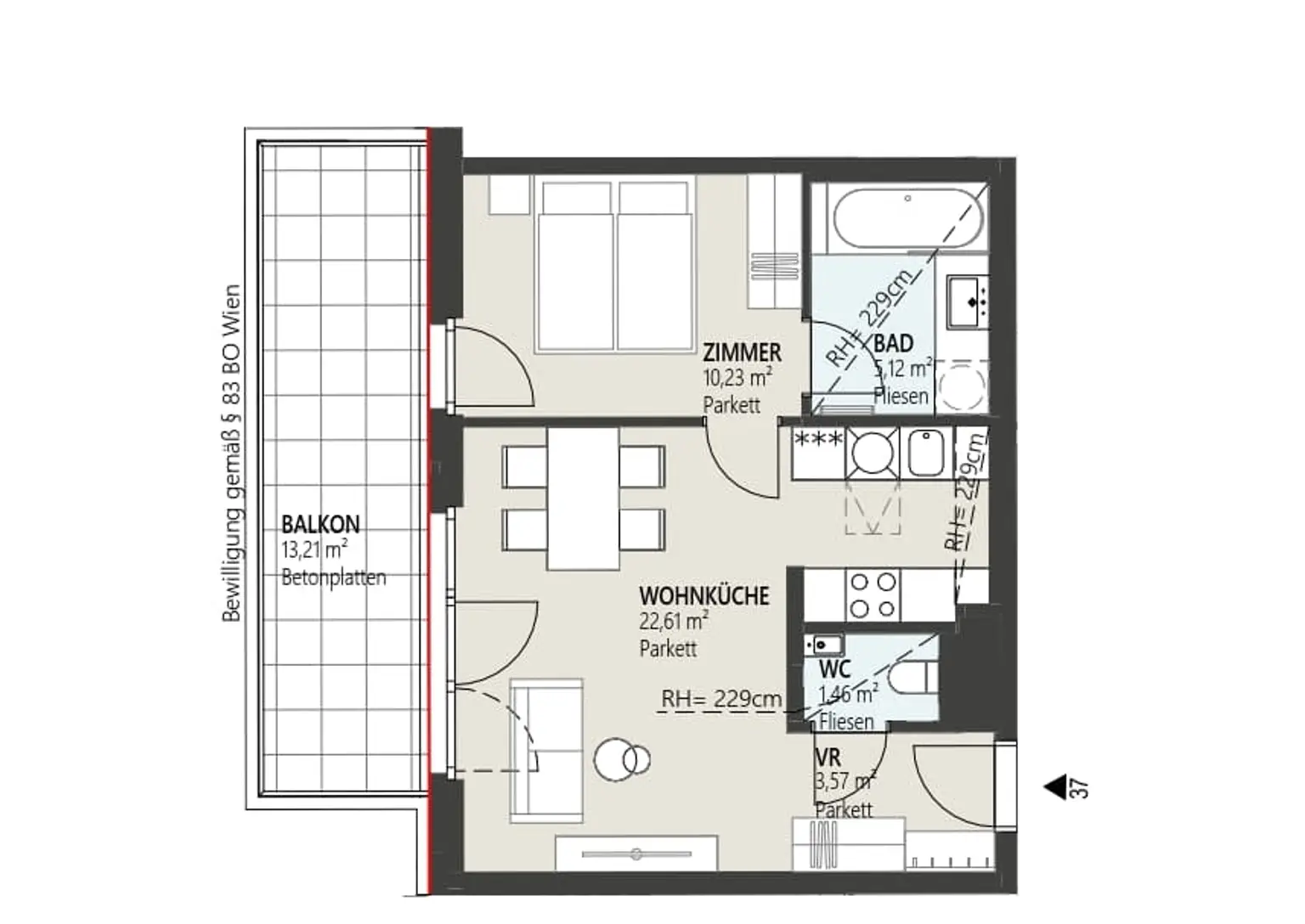 Moderne Stadtwohnung im 6. Stock mit Balkon – Erstbezug