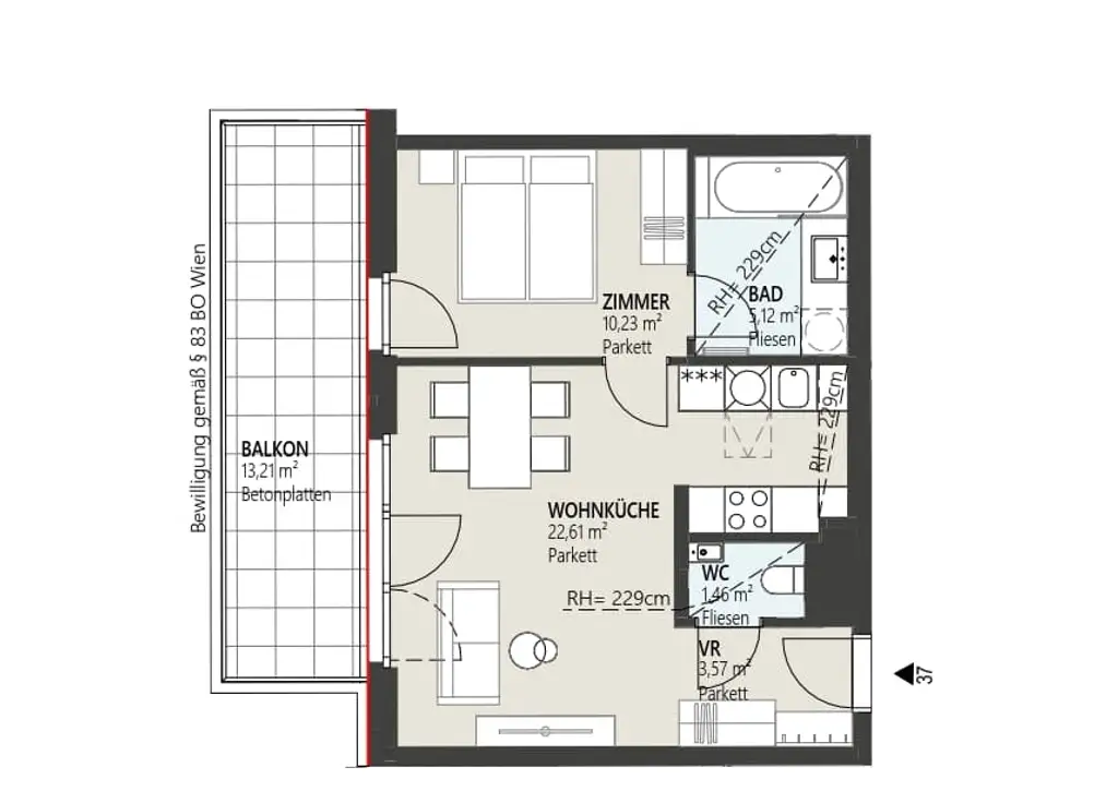 Moderne Stadtwohnung im 6. Stock mit Balkon – Erstbezug