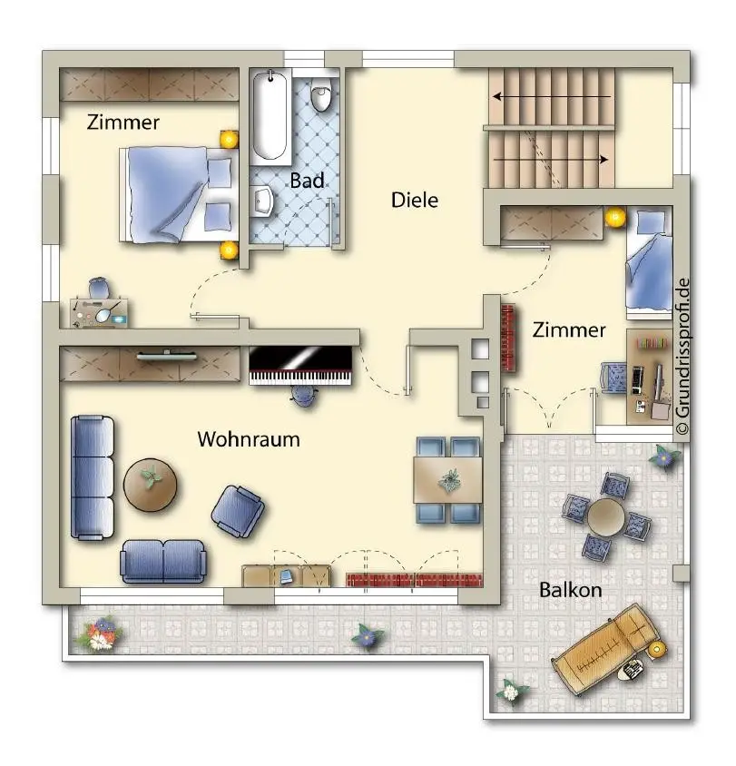 Grundriss OG digital möbliert