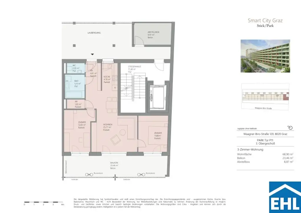 3-Zimmer-Wohnung mit großem Balkon nahe Hauptbahnhof Graz