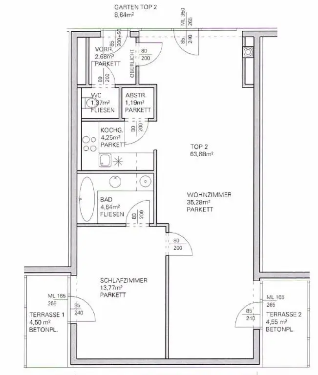 Erdgeschoß, barrierefrei, Innenhof! Ruhige, loft-artige Neubauwohnung mit 2 kl. Terrassen