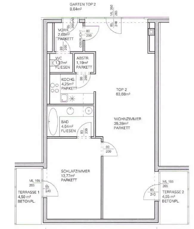 Erdgeschoß, barrierefrei, Innenhof! Ruhige, loft-artige Neubauwohnung mit 2 kl. Terrassen