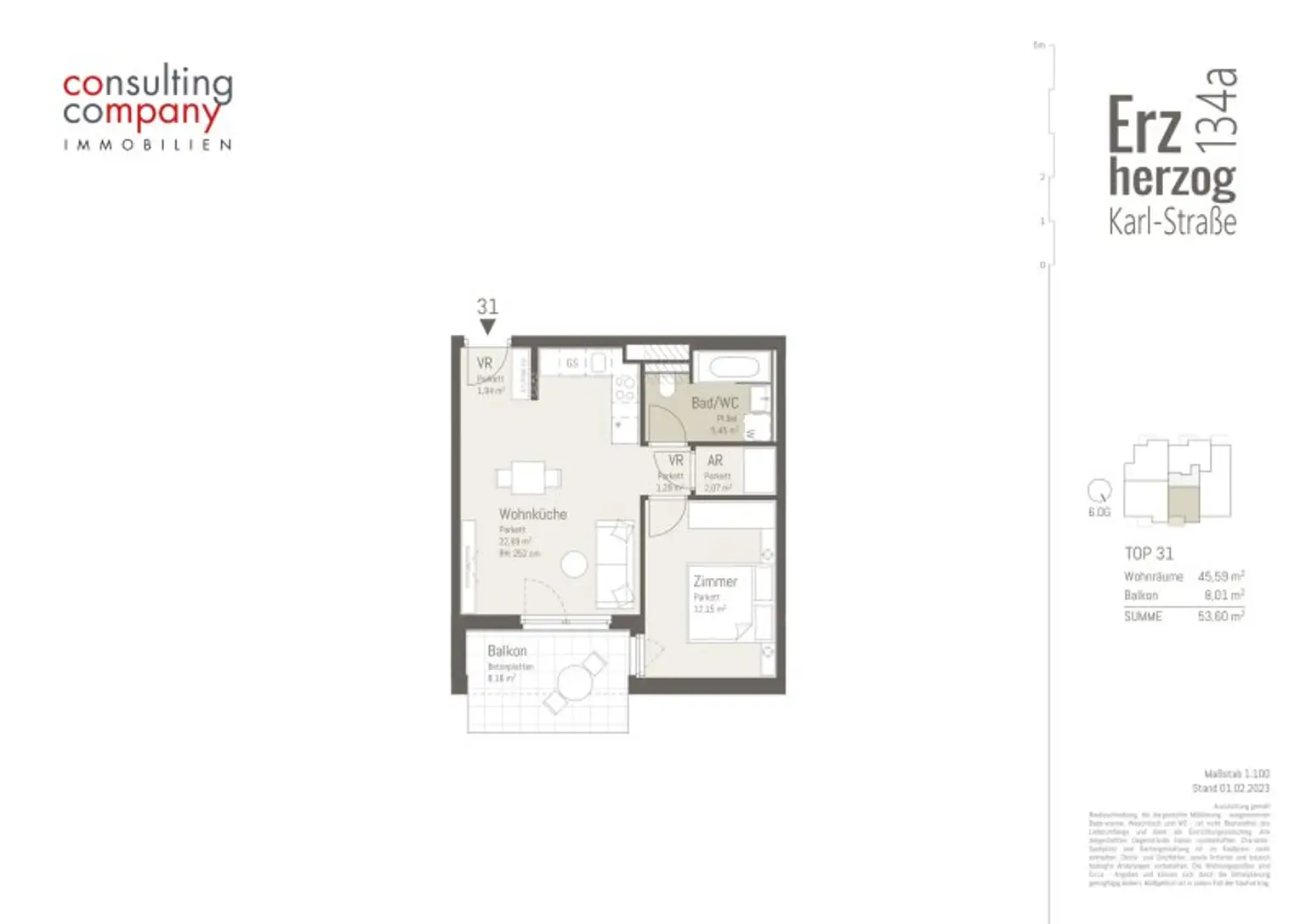Charmante 2-Zimmer Wohnung in begehrter Lage ab dem 01.12.2025 - EKS 134