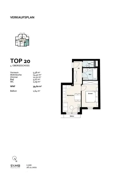 Airbnb | Möblierte 2-Zimmer Wohnung im 4. Obergeschoss | 1100 Wien