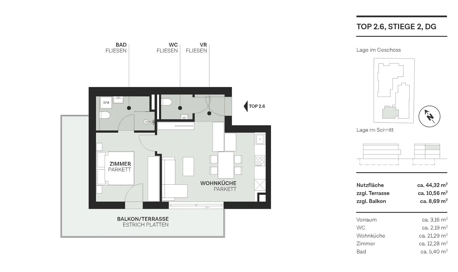 Grundriss Top 6, Stiege 2