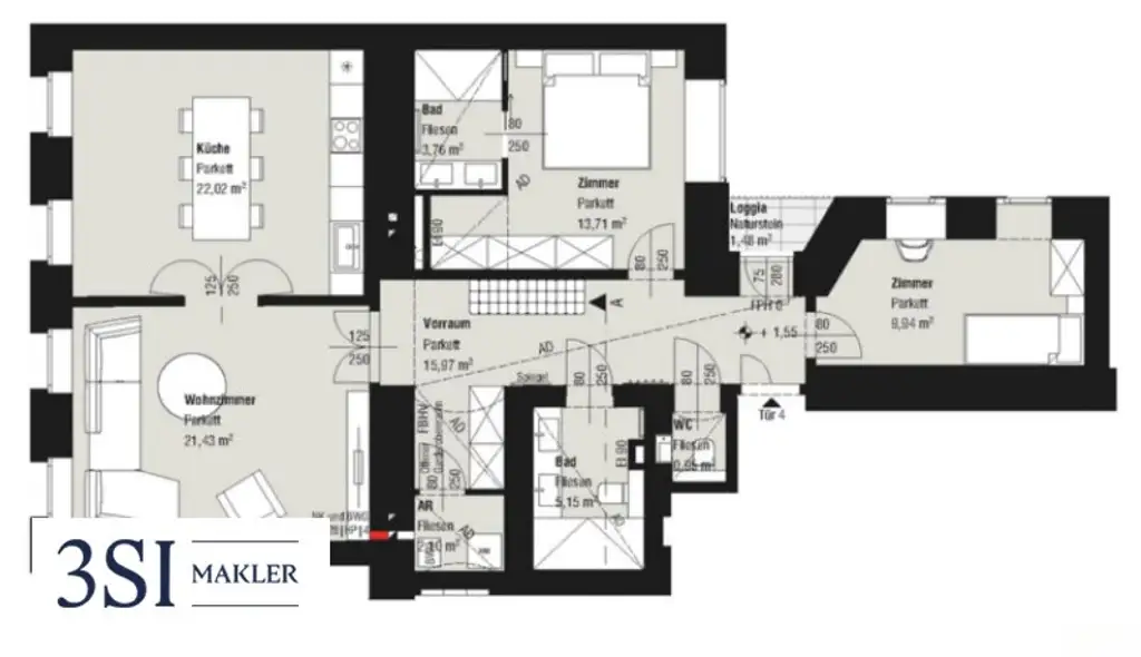 Attraktive 3-Zimmer-Stilaltbauwohnung mit Terrasse, Loggia und exklusivem Hofanteil