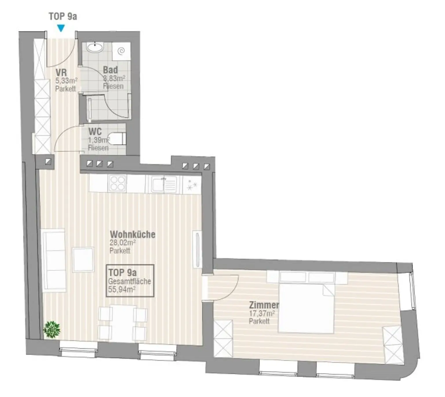 Attraktive 2-Zimmer Wohnung, Nähe Steiner Tor