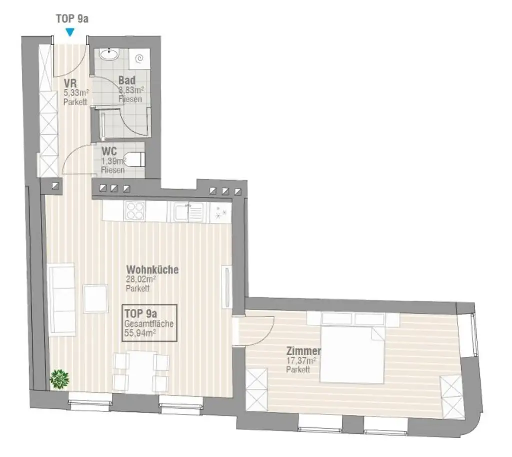 Attraktive 2-Zimmer Wohnung, Nähe Steiner Tor