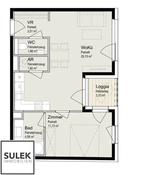Gemütliche, hofseitige 2 Zimmer-Neubauwohnung mit Loggia in beliebter Lage - ab 02/26!