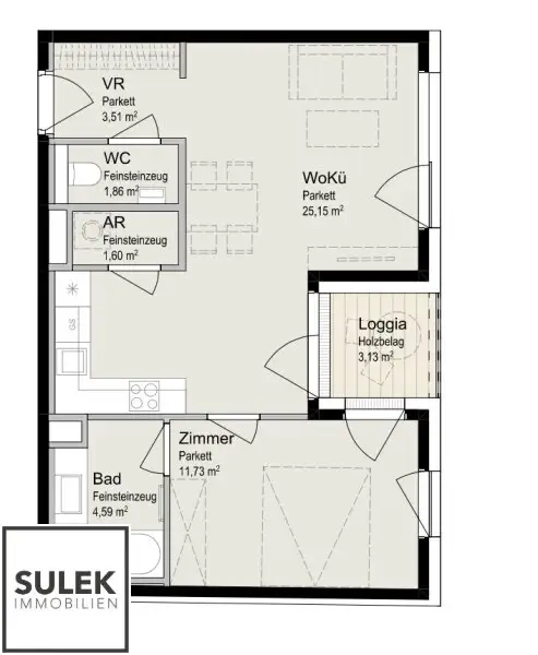 Gemütliche, hofseitige 2 Zimmer-Neubauwohnung mit Loggia in beliebter Lage - ab 02/26!
