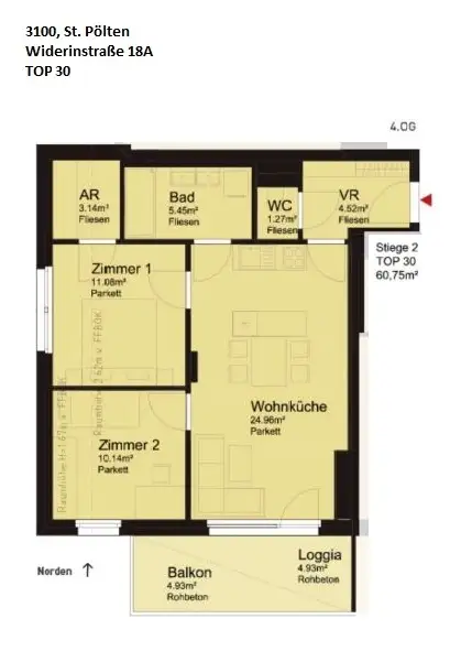 3-Zimmer-Wohnung mit Loggia und Balkon in ruhiger Seitengasse 
- nächst Josefstraße, St. Pölten!