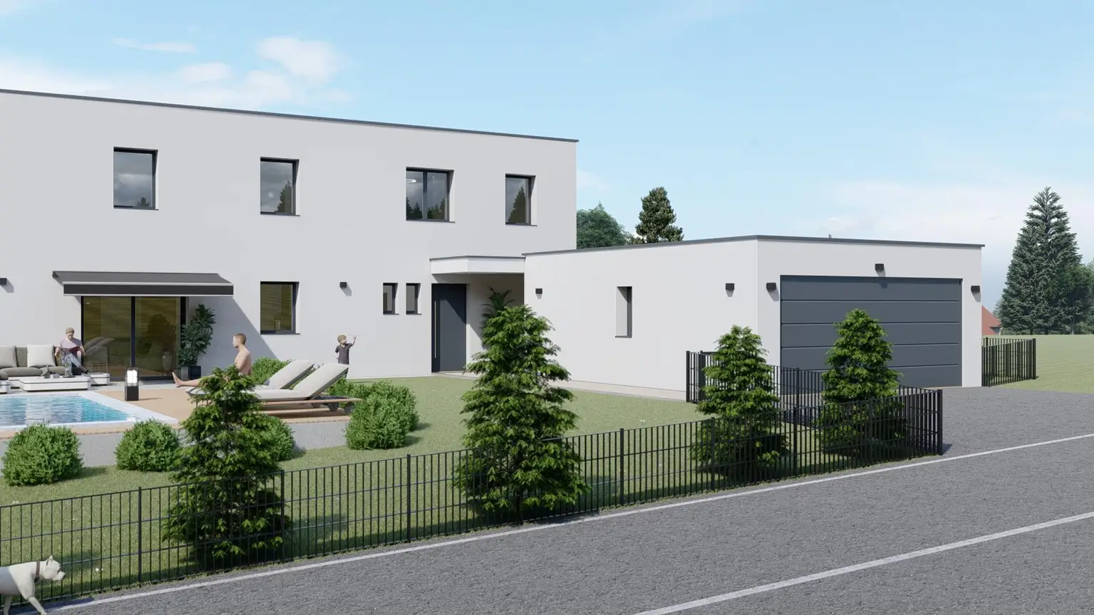 Neubau-Einfamilienhaus in St. Roman – modernes Wohnen mit offenem Design & Südwestgarten