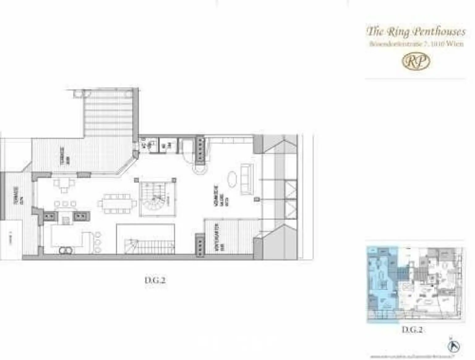 Wohnbereich mit Küche und Terrassen