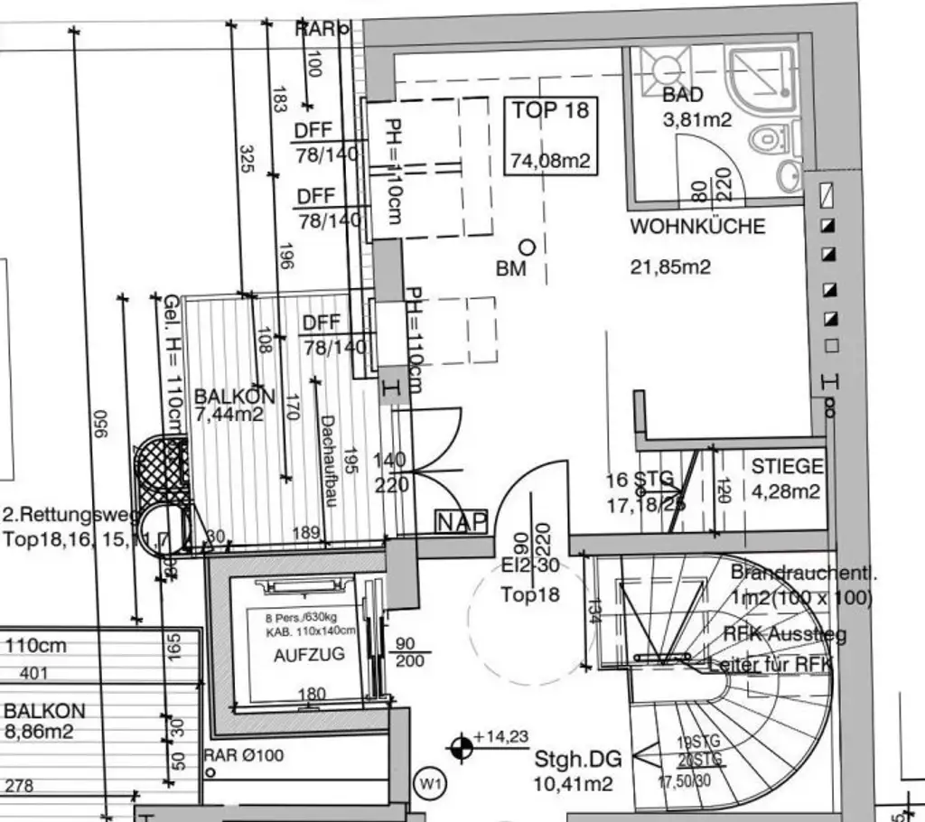 Bezugsfertige Dachwohnung mit 3 Zimmer, großem Balkon und interessanter 36 m² großer Dachterrasse